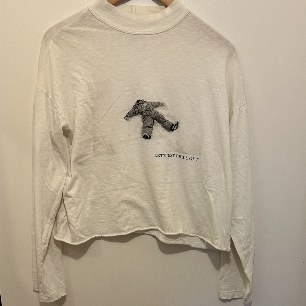 Aerie - White Long Sleeve Crop Graphic Tee - Let’s Just Chill Out - size M